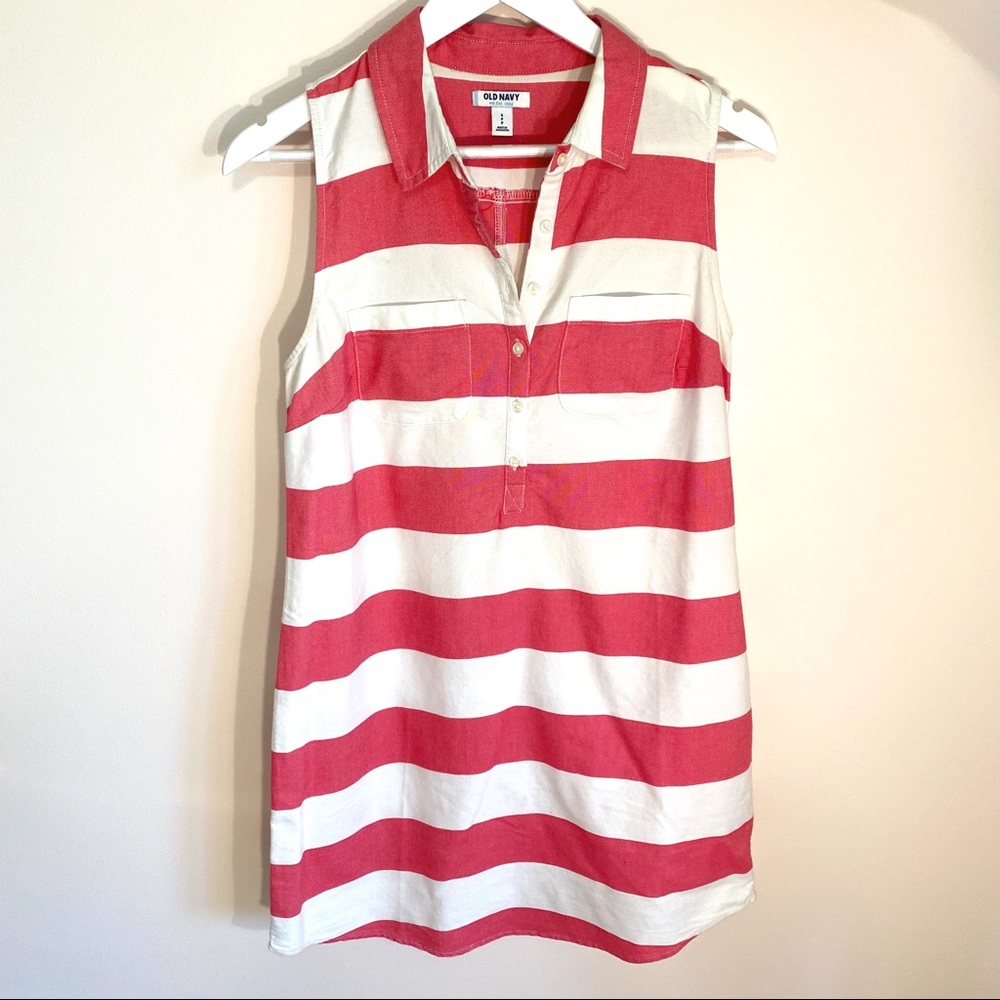 Old Navy Pink & White Collared Shirt Dress